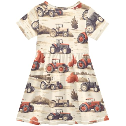 Pigsaly Girls Short Sleeve Dress Vintage Red Tractors Cars Girls Summer Dress Playwear Dresses 2T2
