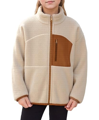 Kids Girls Boys Sherpa Fleece Jackets with Pockets Stand Collar Windproof Coat Soft Fur Lined Outwear 3-15 Years