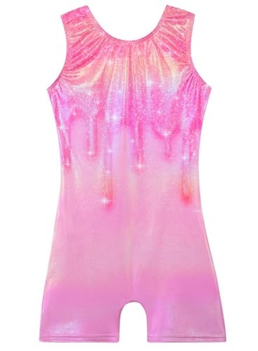 Leotards for Girls Gymnastics Toddler Dance Biketards Mermaid Unicorn Athletic Dance Wear Shiny Rainbow Blue Hotpink