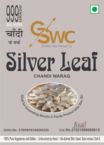 Image of Golden Star Waraq Company 50 Chandi Vark /Edible Silver Leaf Jumbo Sized 4X6 Inch Sheet /German Finest Silver Leaves for Sweets /Face Pack /Chandi ka Warq Glitters