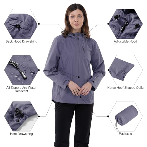 Image of Outdoor Ventures Packable Rain Jacket Women Waterproof Raincoat with Hood