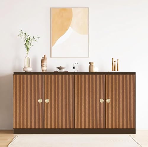 Image of HOME13 Marble Wallpaper Self Adhesive Wallpaper Waterproof Marble Sticker Removable Wallpaper Kitchen Cabinet Countertop (Brown Fluted Wood, 2 Feet x 10 Feet)