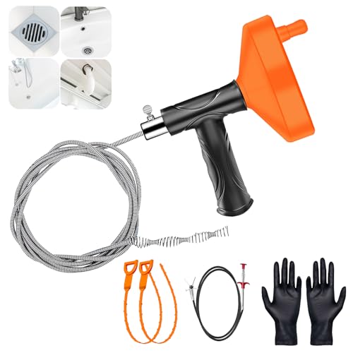 33 Ft Drain Snake Auger, Heavy Duty Plumbing Snake for Sink, Tub, and Shower, Clog Remover Drain Cleaner Tool with Gloves