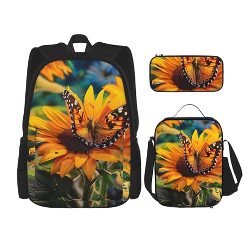 Lot de 3 sacs à dos imprimés tournesol papillon coloris Noir avec accessoires
