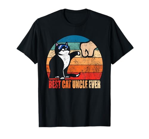Best Cat Uncle Ever Funny Cat óculos de sol Fist Bump retro t-shirt, Preto