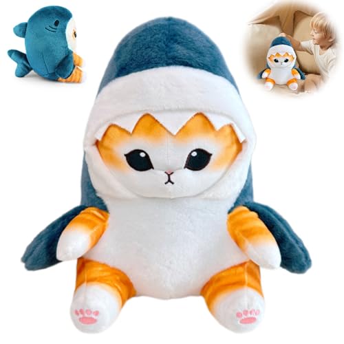 Mineup Gato Tiburón Plushie, 33 cm Juguete de Peluche de Gato tiburón, Peluche de Gato Kawaii, Peluche Gato Kawaii, Peluche Suave, Gato Peluche Regalos para niños, niñas y niños