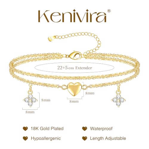 Image of Kenivira Sterling Silver Ankle Bracelets for Women,Gold Dainty Layered Waterproof Anklet for Women, Anklet Set Stackable Beach Gift Adjustable Size