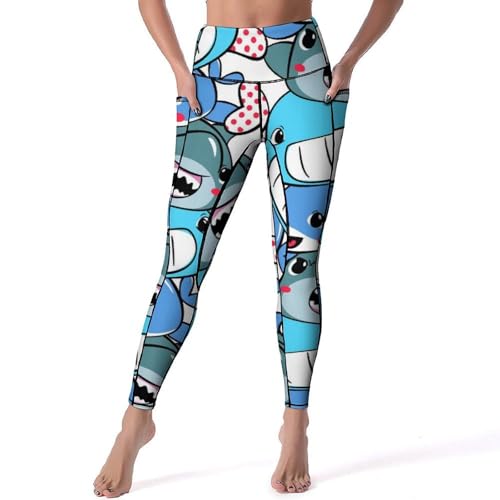 Legging Gym Sport Femme S Requin - Pantalon Yoga Taille Haute Anti-Frottement