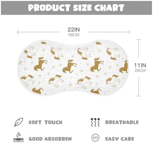 J JOYSAY Unicorn Stars White Baby Burp Cloths for Boys Girls Large 22''x11'' Cotton 4 Layer Burp Rag for Baby Drool one sizex42