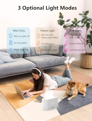 PIZAY Essential Oil Diffuser, Air Humidifier with Flame Led Light - 7 Colors, 180mL Capacity (8 Hours), Noiseless Operation, Auto-Off Protection - Perfect for Home Bedroom Office Gifts(Black) - Image 6