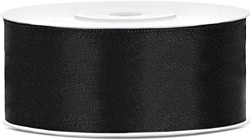 Lage Ruban satiné, idéal pour bonbonnières et Cadeaux, Bobine de 25 mètres épaisseur 2,5 cm, Couleur Noire
