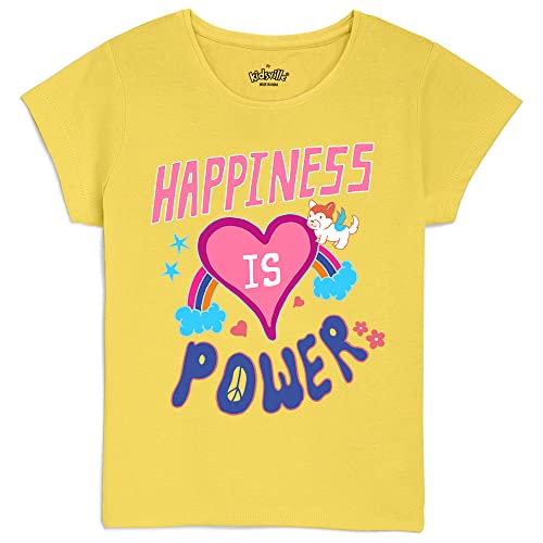 Image of Kidsville Printed Regular Fit White Cotton Girl's T-Shirt