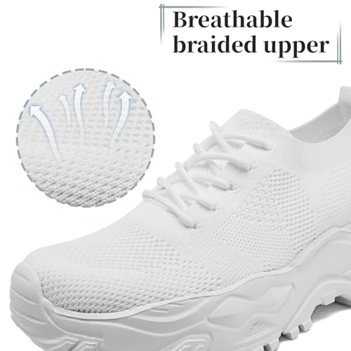 Women's Chunky Platform Sneakers Walking Tennis Mesh Shoes Lightweight Breathable Gym Comfort Work Sports Hidden Elevator Shoes4