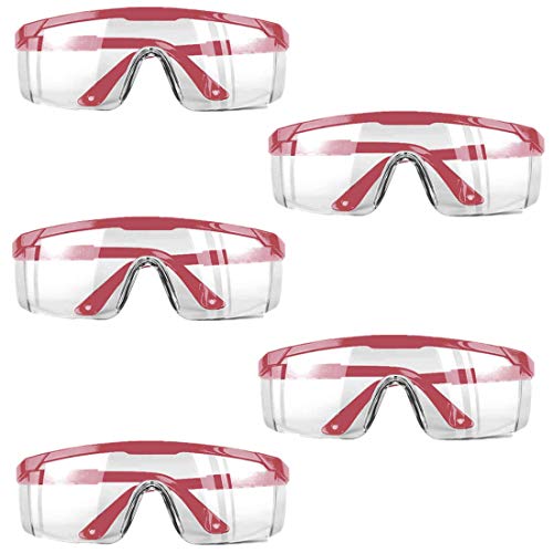 Safety Goggles,Over Glasses Protective Glasses Eyes Protection Goggles Eyewear Clear Anti-fog/Anti-Scratch/Splash Safety Glasses Over Prescription Glasses Multiple Colour 5 PACK