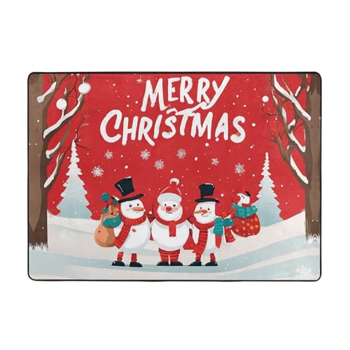 Merry Xmas Print Living Room Anti Slip and Absorbent Carpet, Indoor Bedroom Bed Floor Mat, Ultra Soft Washable Carpet 80x58 in