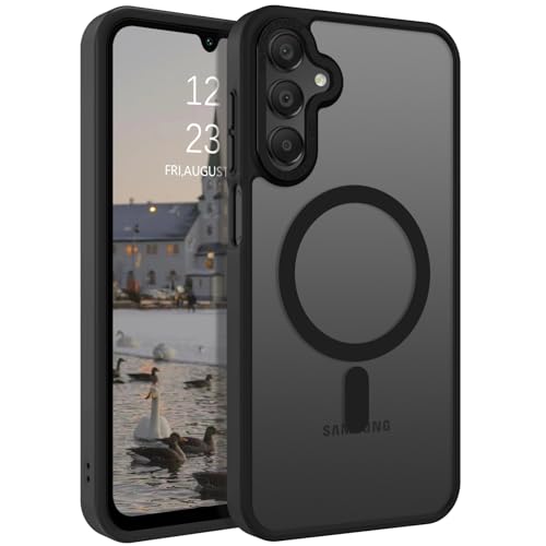 GUAGUA Compatible With Samsung Galaxy A25 5G MagSafe Magnetic Case - 6.5 Inch Slim Translucent Matte Shockproof Protective Anti-Scratch Cover for A25, Black