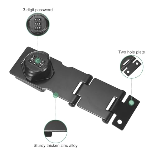 Image of M METERXITY Keyless Combination Lock, 3.78 inch Zinc Alloy Mechanical Password Twist Knob Hasp Locks Latch for Cabinet /Closet /Garage /Drawers /Garden /Bathroom,90 /180 Degree Barn Door Lock [Black]