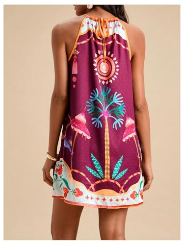 Image of SweatyRocks Women's Tropical Print Halter Dresses Sleeveless Holiday Summer Mini Dress