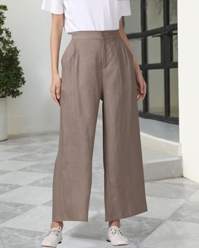 Women's 100% Linen Wide Leg Pants Summer Casual Cropped Palazzo Beach Pants Outfits 2025 Trendy2