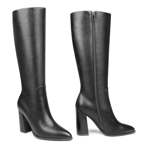 Zzheels Go Go Boots for Women Chunky Tall Boots Closed Toe Boots for Women Knee High with Side Zipper
