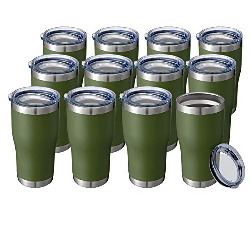 Image of HASLE OUTFITTERS 20 oz Tumbler Bulk, Stainless Steel Tumblers with Lid, Vacuum Insulated Tumbler, Double Wall Powder Coated Cup, coffee mugs, Army Green, 12 Pack