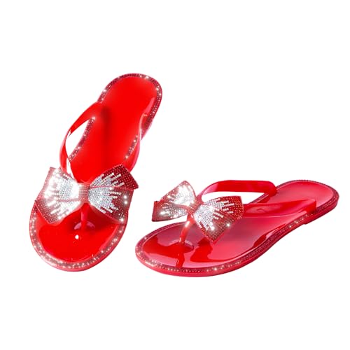 Image of Mtzyoa Women Flip-Flops Flat Sandals Jelly Bow Beach Flat Rivets Rain Cute Dressy Summer Sandals