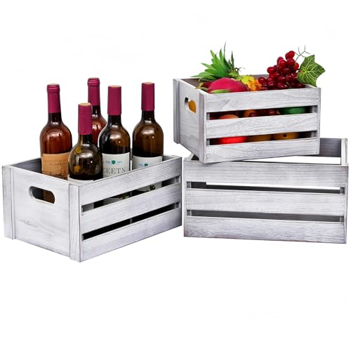 LKMANY Storage Crates 3 Pcs Wooden Crates Decorative Boxes Nesting Storage Container Rustic White Boxes for Storage Display Decor