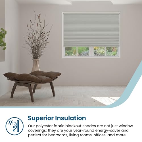 BlindsAvenue Cellular Honeycomb Cordless Shade, 9/16" Single Cell, Blackout, Misty Gray, Size: 67.5" W x 48" H