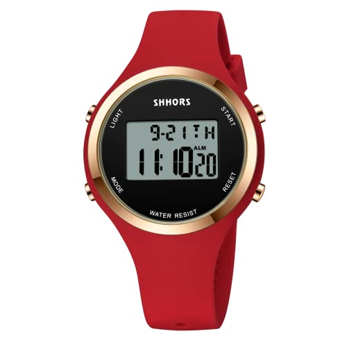 L LAVAREDO Watches for Women 3ATM Waterproof Outdoor Digital Sport Watches Stopwatch Wrist Watch with Alarm Clock, Gifts for Women/Girls, 09-Red