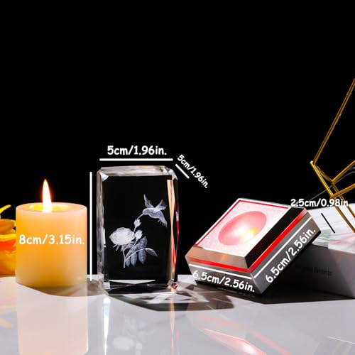 Image of Ornalrist Rose Hummingbird Gifts for Women Crystal 3D Engraved with LED Light Base, Rose and Hummingbird Figurines Rose Gifts Hummingbird Decor for Home Office