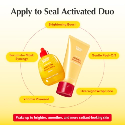 Image of EQQUALBERRY Vitamin Illuminating Night Wrapping Mask | Easy Peel Off Cream Face Mask for Dark Spots | Brightening Overnight Facial Mask for Glowing Glass Skin | Korean Skin Care, 2.53 fl.oz