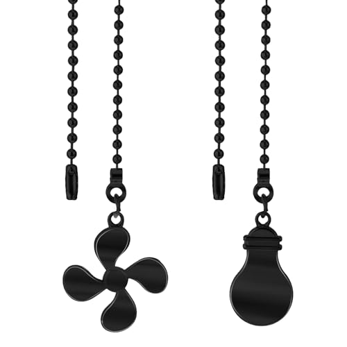 Image of 2Pack 12 Inch Pull Chains for Ceilings Fans and Lights Ceiling Fan Chain Extender Set Metal Ceiling Fan Pullchain Ornaments Extension Chains Fanpull Chain Extension with Fans and Bulb Ornament(Black)