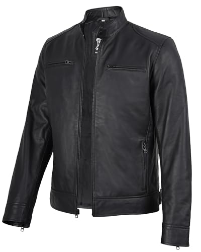 Image of Decrum Mens Leather Jacket - Cafe Racer Style Real Lambskin Leather Jacket Men