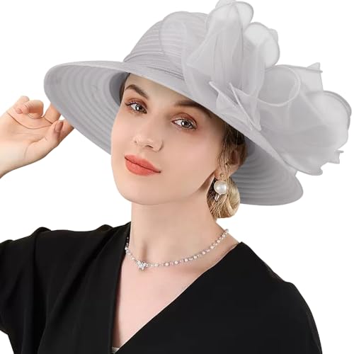 Image of DRESHOW Lady Derby Dress Church Bowler Cloche Hat Bowknot Organza Bridal Cap for Wedding