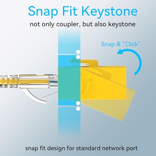 Image of Sokqovt CAT6 RJ45 Keystone Coupler (24 Pack), Cat6 Keystone Coupler Female to Female, Cat 6 Keystone Coupler for Wall Plate & Patch Panel, Ethernet Keystone Coupler Yellow