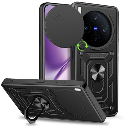 Image of AESTMO Tough Armor VIvo X200T 5G Bumper Back Case Cover | Ring Holder & Sliding Camera Shield Cover | 360 Degree Protection Back Case Cover for VIvo X200T 5G (Black)