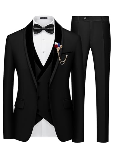 MAGE MALE Men's 3 Piece Suit One Button Tuxedo Set Slim Fit Formal Suit for Weddings, Parties, and Evening Events