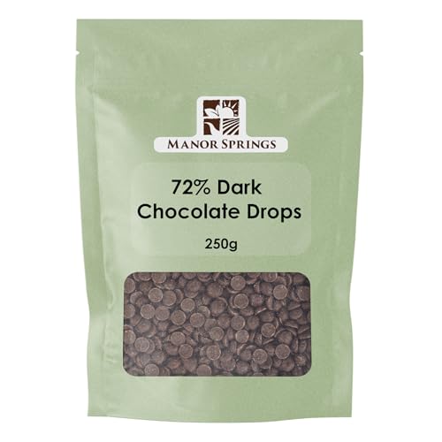 72% Dark Chocolate Drops 250g by Manor Springs for Baking Desserts Cookies Cakes Muffins Cupcakes & Decorating