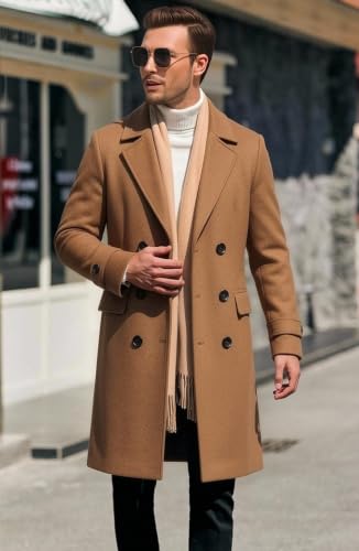 Image of Men's Premium Wool Blend Double Breasted Long Pea Coat