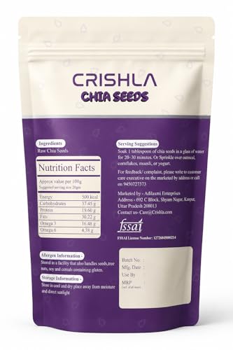 Image of Crishla Raw Chia Seeds | 470 Gram | High Fibre & Plant Protein | Chia Seeds for Eating | Seeds for Weight Management | Rich in Calcium, Protein & Fibre