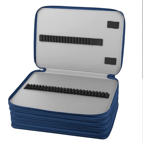 Image of Vomgomfom 252 Slots Pencil Case 5-Layer PU Leather, Handle, Blue Rose