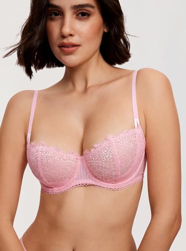 Image of DOBREVA Women's Sexy Lace Push Up Plus Size Bra Sheer Balconette Underwire Unlined