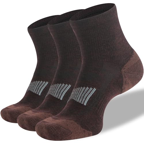 RZTT 90% Merino Wool Socks for Men and Women Athletic Ankle Socks with Arch Support Breathable Ultra Soft 3 Packs for All day Comfort,Large,Brown