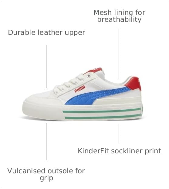 Image of Puma Unisex-Child, Court Classic Vulc, Puma White-Hyperlink Blue-Vapor Gray, Big Kid 6.5