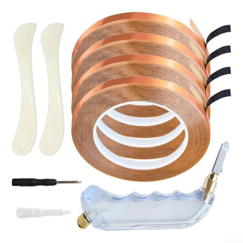 Puupaa Glas-Bastelwerkzeug-Set mit gefüttertem Kupferfolienband, 4 Rollen 36 Yards, Pistolengriff-Glasschneider und Kunststoffschaber