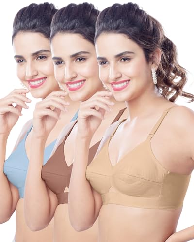 Image of Brida Kavya Xtra Soft Cotton Round Stitch Bra for Women | Full Coverage | Non-Padded | Wireless | Double Layer Saree Bra | Daily Use Combo Color May Vary