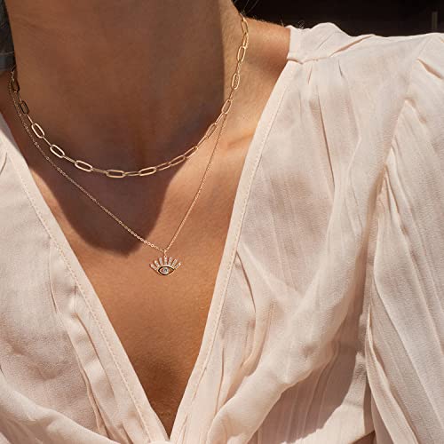 Gold Evil Eye Necklace for Women 18k Gold Plated Turquoise Cubic Zirconia Evil Eye Minimalist Simple Necklace Dainty Gold Choker Necklace Jewelry Gift for Women3