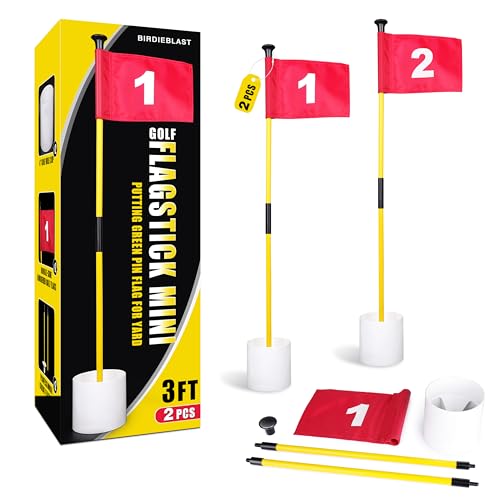 BIRDIEBLAST 2 or 4 Set 3Ft Golf Flagstick Mini Putting Green Pin Flag for Yard with Hole Cup Set Double-Side Numbered Golf Flags for Portable Practice