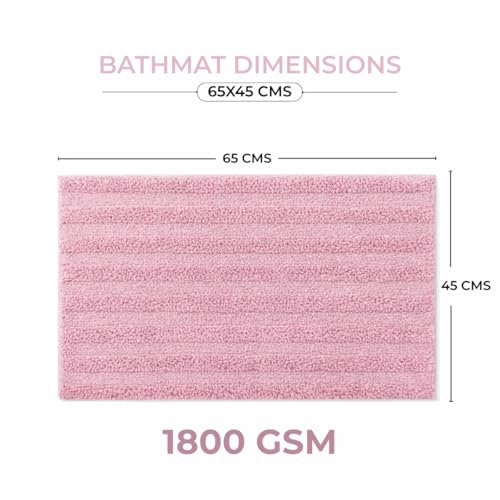 Image of Premium Combed Cotton Tufted Bathmat 45 x 65 cm, 1800 GSM Soft Absorbent Anti Skid Bathroom Floor Mat with Latex Backing, Quick Dry Non Slip Bath Rug for Shower & Daily Use, Stripes Rose