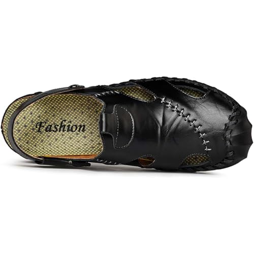 Men's Casual Closed-Toe Adjustable Leather Handmade Beach Sandals3